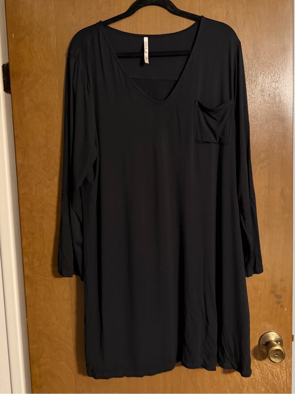 Soma Black Long Sleeve V-Neck Pocket Sleep Dress